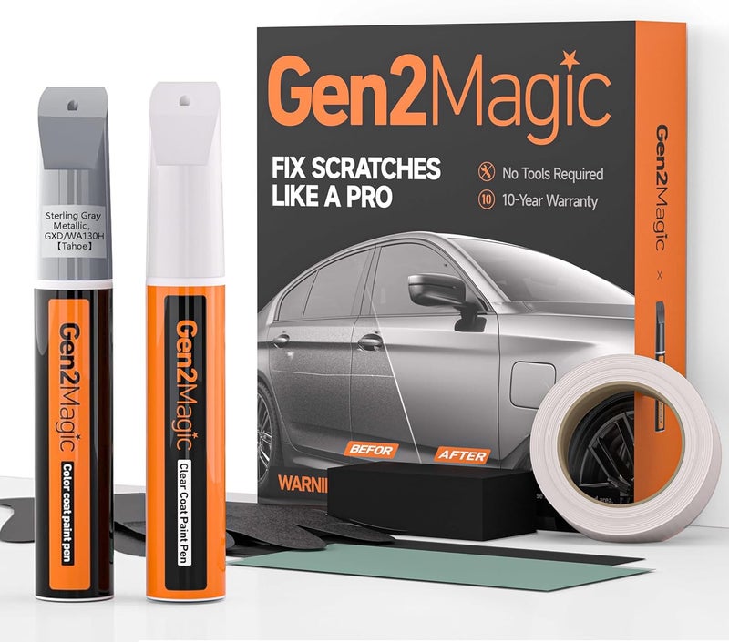 Gen2Magic Sterling Gray Metallic Touch Up Paint Pen Kit Compatible with Chevy [Clear Coat Included], GXD/WA130H Color Match for Scratches, Rock Chips, Bumper Dings, Easy Scratch Repair & Rust Remover - Image 1